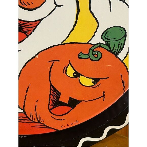 Halloween Serving Tin Metal Tray Ghost Jack O Lantern Black Cat 12” and 1" deep - Picture 3 of 9